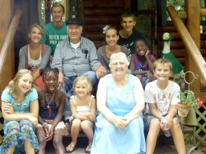 Nine of our 16 grandchildren with Jerry and me!